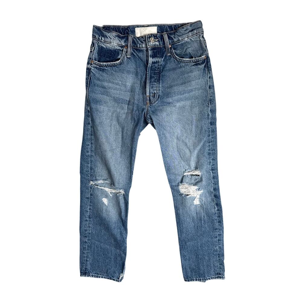 MOTHER Jeans Superior The Tomcat Straight Leg Ankle Distressed Medium Wash 26